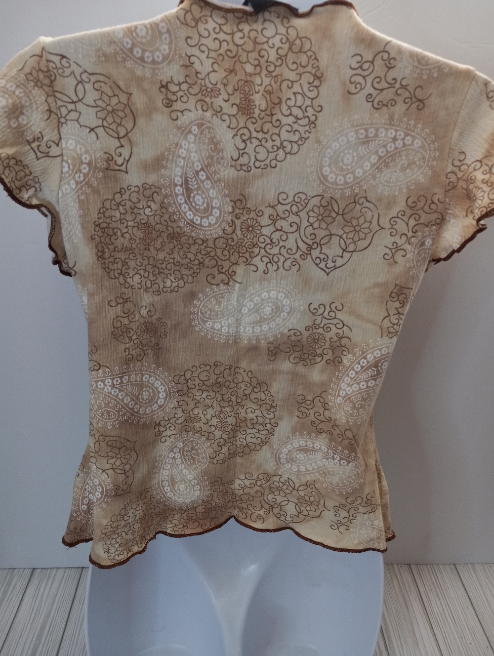 Vintage Y2K Boho Fairycore Split Sleeve Vneck Paisley Print Babydoll Top - Picture 4 of 7